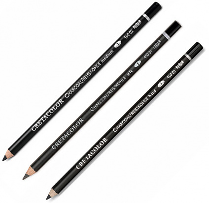 Набор угольных карандашей в блистере, 3 карандаша мягкий, средний твёрдый